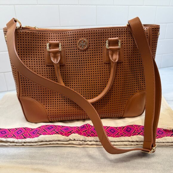 Tory Burch Robinson Perforated Tote Double Zip Tote - Picture 4 of 12